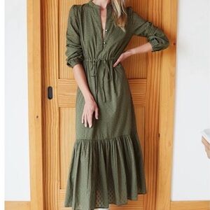 Emerson Fry India Collection Frances Dress in Moss Swiss Dot